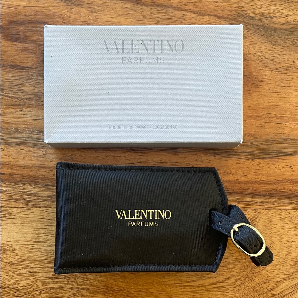 Valentino Black Leather Tag with Gold Accents